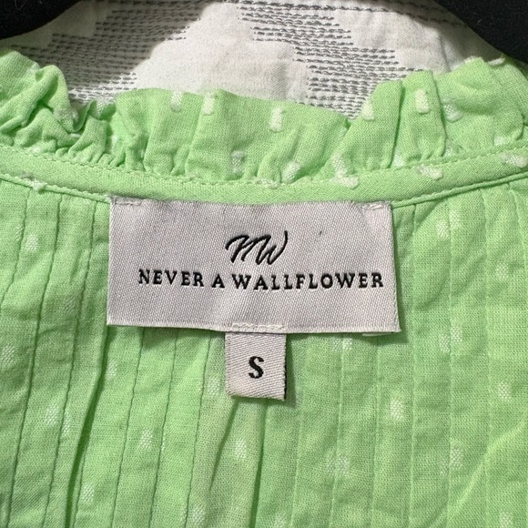 Never A Wallflower Mint Green Boxy Swiss Dot Blouse with Polo Collar and Tassel - Picture 6 of 11